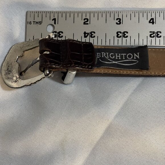 Vintage Brighton Brown Croc-Embossed Leather Belt With Ornate Silver Buckle  Men - Picture 8 of 12